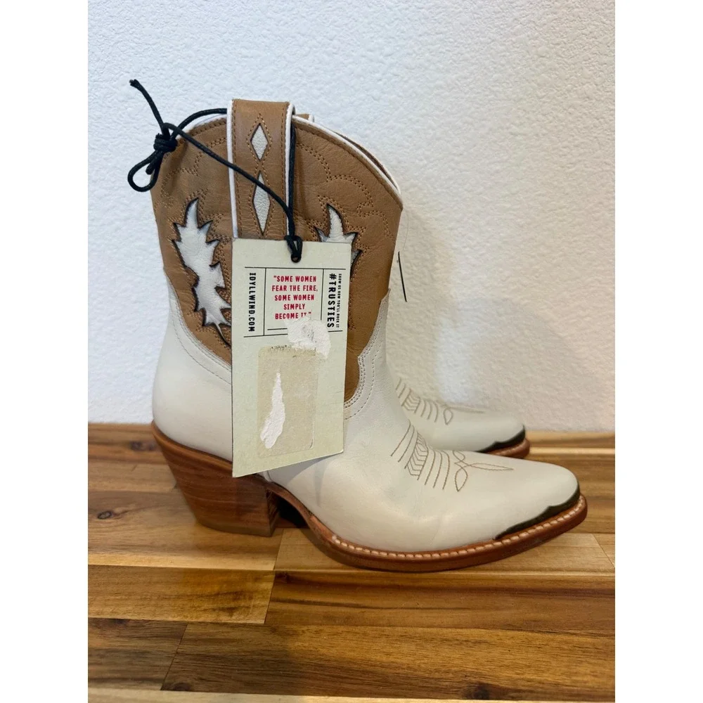 IDYLLWIND WOMENS THUNDERBIRD WESTERN‎ BOOTS Ankle Boots White Tan Leather 7.5